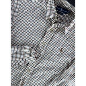 VTG Ralph Lauren Classic Fit Plaid Button Down Shirt Brown Pony Mens M